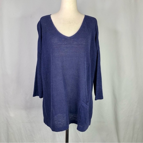 J. Jill v-neck sweater linen blend lightweight lapis purple blue pocket Medium - Picture 1 of 11